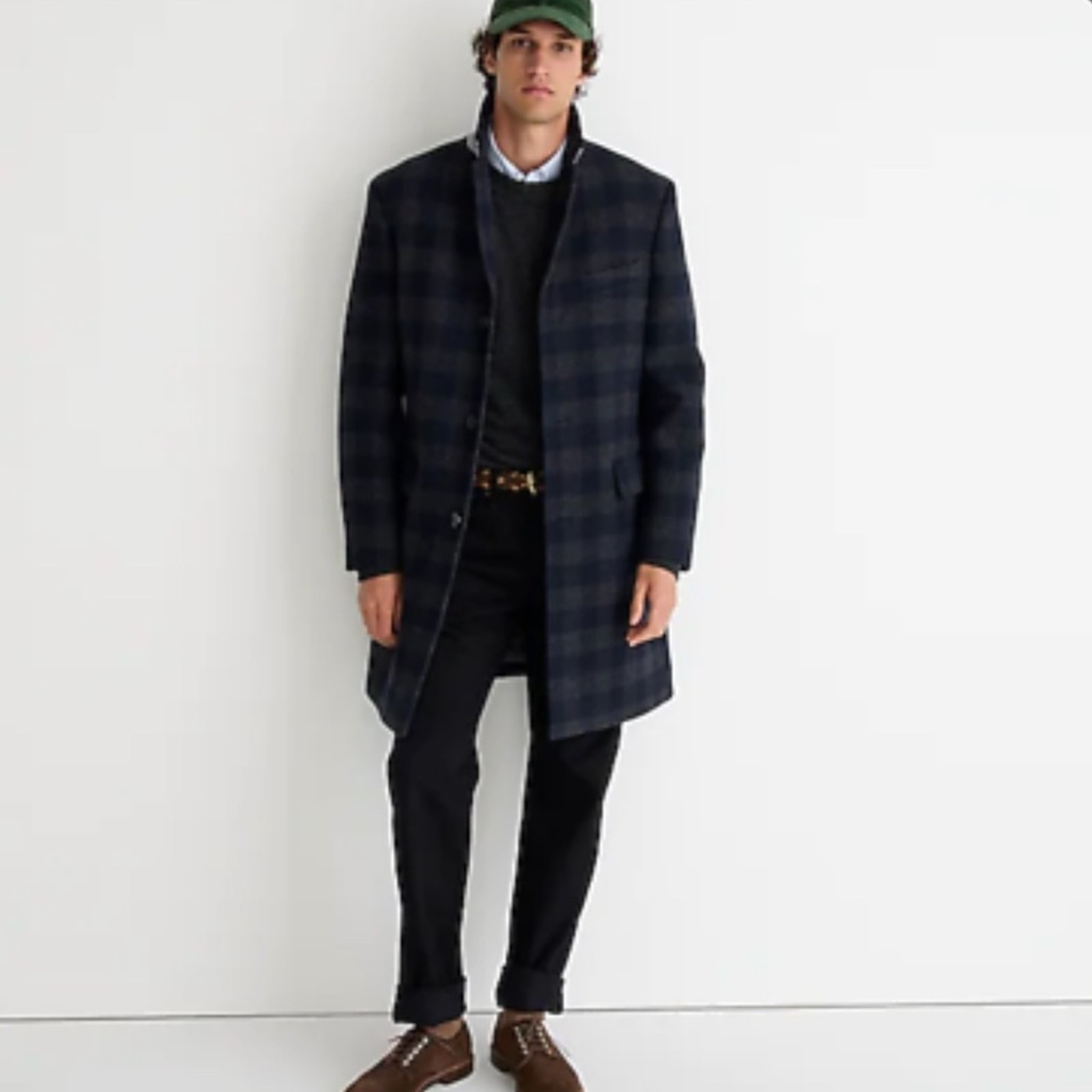 J. Crew Ludlow Topcoat In Wool Blend Blue Gray Check Sz 44r